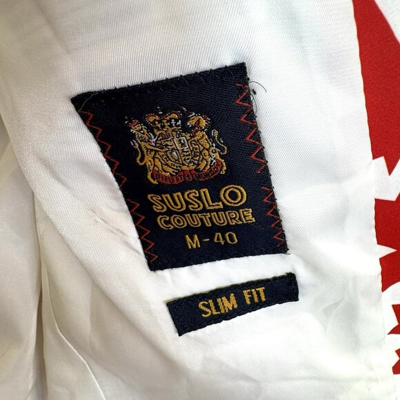 Suslo Blazer Canada Maple Leaf Print Mens Medium 40 Slim Fit Red White Canadian - Picture 6 of 9